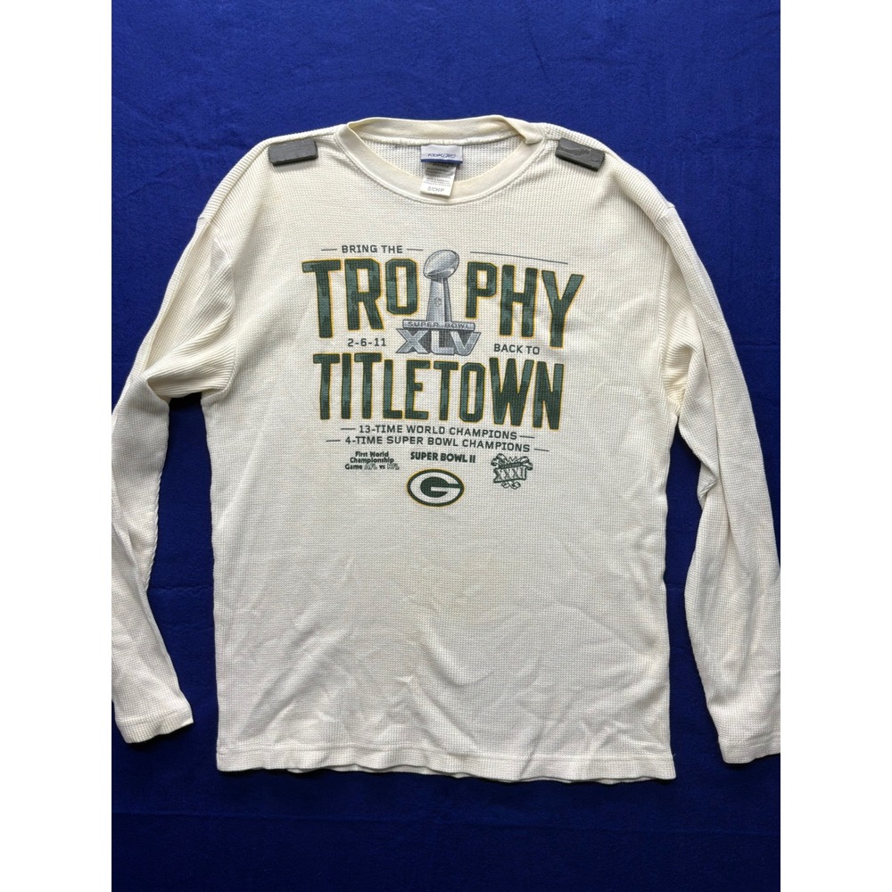 Reebok Green Bay Packers Super Bowl XLV Thermal Shirt Mens Small‎ Cream